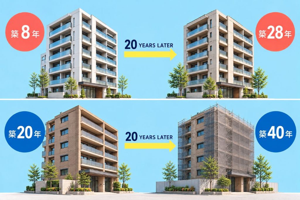 中古マンション購入時の築年数と20年後の築年数を比較