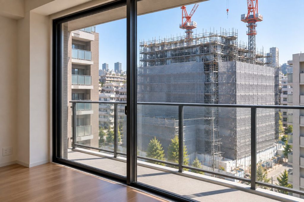 マンション内覧時に窓から見えた建設中の建物